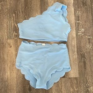 One shoulder scalloped high waisted bikini